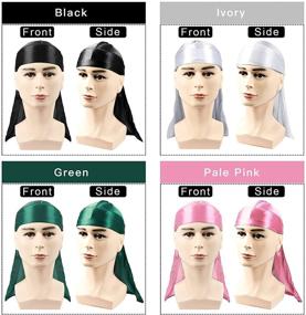 img 3 attached to 🧢 4PCS Silky Durags for Men and Women Waves, Silk Durag Pack with Bonus Wave Cap, Silky Satin Durag with Extra Long Tails