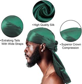 img 2 attached to 🧢 4PCS Silky Durags for Men and Women Waves, Silk Durag Pack with Bonus Wave Cap, Silky Satin Durag with Extra Long Tails