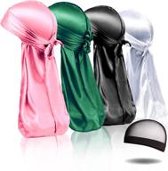 🧢 4pcs silky durags for men and women waves, silk durag pack with bonus wave cap, silky satin durag with extra long tails logo