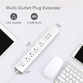 img 3 attached to 🔌 TROND Power Strip Flat Plug, 4 Outlets & 4 USB Ports, 1440 Joules Surge Protector with Short 3ft Cord, Wall Mountable, Compact Slim Design for Home Office Desktop Nightstand Kitchen, White