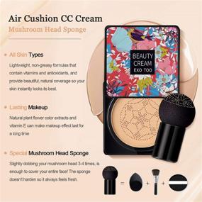 img 2 attached to 🍄 NUIBO Moisturizing Concealer Makeup Base: Air Cushion CC Cream with Natural Primer Liquid Foundation, Long-Lasting Formula + Two Mushroom Makeup Sponges