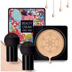 img 4 attached to 🍄 NUIBO Moisturizing Concealer Makeup Base: Air Cushion CC Cream with Natural Primer Liquid Foundation, Long-Lasting Formula + Two Mushroom Makeup Sponges