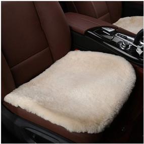 img 4 attached to 🐑 Sheepskin Auto Front Seat Pad - Universal Fit Fuzzy Pure Wool Car Seat Cover Protector Cushion for Winter (Pearl White)