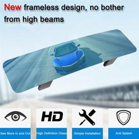 img 2 attached to 🚗 Upgrade Your Car's Rearview Mirror with SkycropHD Frameless Anti Glare Mirror - Wide Angle Design to Eliminate Blind Spots & Provide Crystal Clear Vision - 11.8in Blue Convex Mirror
