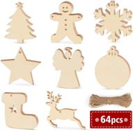 🎄 ilauke 64 pieces wooden christmas hanging ornaments set - unfinished wood cutouts for painting, woodburning, and crafts - decoration for christmas tree logo