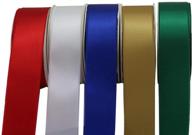 🎄 christmas decoration ribbon set - 5 satin fabric rolls, 1" x 10 yards each, 50 yards total, presents, wreath, red, green, gold, white, blue, gift bows, easter, gift baskets logo