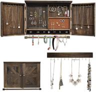 🏅 rustic wall mounted jewelry organizer with wooden barndoor decor | wall mount holder for necklaces, earrings, bracelets, rings | includes matching hook organizer логотип