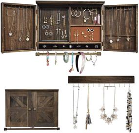 img 4 attached to 🏅 Rustic Wall Mounted Jewelry Organizer with Wooden Barndoor Decor | Wall Mount Holder for Necklaces, Earrings, Bracelets, Rings | Includes Matching Hook Organizer