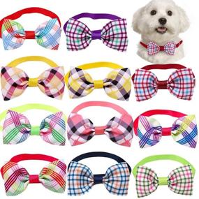 img 4 attached to 10-Pack of Adjustable Pet Puppy Dog Cat Bow Ties in Classic Plaid Style - Essential Grooming Accessories for Pets