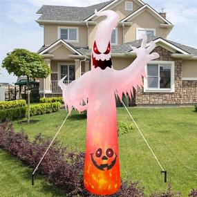 img 2 attached to 👻 Spooky 9Ft Halloween Inflatables Ghost Outdoor Decoration - Built-in Flame Effect Orange LED Lights for Enchanting Holloween Decorations! Yard, Garden, & Lawn Blow-up Decor