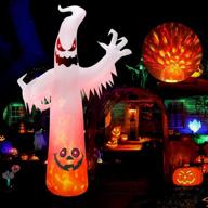 👻 spooky 9ft halloween inflatables ghost outdoor decoration - built-in flame effect orange led lights for enchanting holloween decorations! yard, garden, & lawn blow-up decor logo