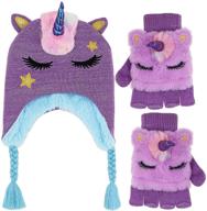 🦄 sparkling unicorn earflap beanie: magical glitter knitted girls' accessory! logo