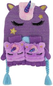 img 3 attached to 🦄 Sparkling Unicorn Earflap Beanie: Magical Glitter Knitted Girls' Accessory!