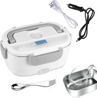 🍱 portable 110v & 12v 40w electric lunch box - stainless steel food warmer with removable interior and 2 in 1 fork spoon set - suitable for car and home use - food grade material heater логотип