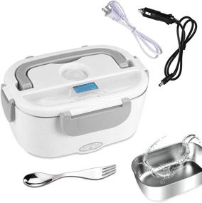 img 4 attached to 🍱 Portable 110V & 12V 40W Electric Lunch Box - Stainless Steel Food Warmer with Removable Interior and 2 in 1 Fork Spoon Set - Suitable for Car and Home Use - Food Grade Material Heater