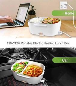 img 2 attached to 🍱 Portable 110V & 12V 40W Electric Lunch Box - Stainless Steel Food Warmer with Removable Interior and 2 in 1 Fork Spoon Set - Suitable for Car and Home Use - Food Grade Material Heater