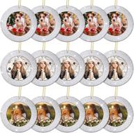 🎄 set of 15 mini magnetic glitter christmas photo frame ornaments with 13.12 feet gold thread for holiday picture frame tree decoration - silver логотип