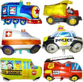 img 4 attached to 🎈 6PCS Vehicle Foil Balloons: Car, School Bus, Fire Truck, Train, Ambulance, Police - Ideal Birthday Party Supplies