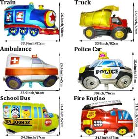 img 3 attached to 🎈 6PCS Vehicle Foil Balloons: Car, School Bus, Fire Truck, Train, Ambulance, Police - Ideal Birthday Party Supplies