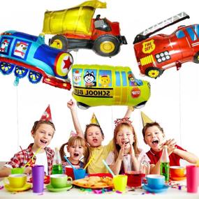 img 1 attached to 🎈 6PCS Vehicle Foil Balloons: Car, School Bus, Fire Truck, Train, Ambulance, Police - Ideal Birthday Party Supplies