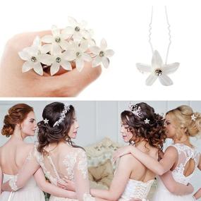 img 2 attached to 💐 Set of 12 White Flower Rhinestone Hair Pins - Bridal Wedding Women Hair Accessories