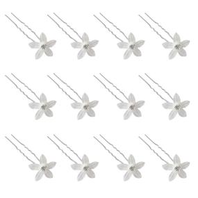 img 3 attached to 💐 Set of 12 White Flower Rhinestone Hair Pins - Bridal Wedding Women Hair Accessories