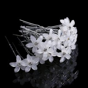 img 4 attached to 💐 Set of 12 White Flower Rhinestone Hair Pins - Bridal Wedding Women Hair Accessories