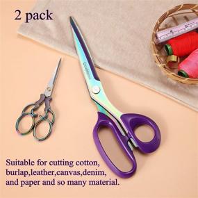 img 2 attached to 🔪 Premium Fabric Scissors: Professional Sewing Shears with Titanium Coating, Ultra Sharp Blade – Purple Craft Scissor for Home, Office, School (2 Pack)