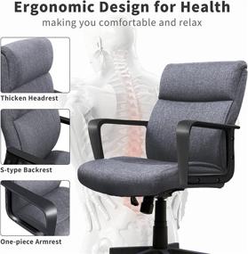 img 3 attached to Gray Fabric Executive Office Chair with Layered Body Pillows, Ergonomic Design, Contoured Lumbar Support, Heavy Duty Computer Chair