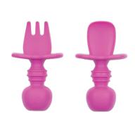 🍴 bumkins silicone chewtensils - baby fork and spoon set for stage 1 baby led weaning (6 months+) in fuchsia logo