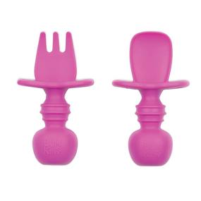 img 4 attached to 🍴 Bumkins Silicone Chewtensils - Baby Fork and Spoon Set for Stage 1 Baby Led Weaning (6 Months+) in Fuchsia