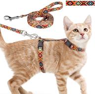 🐾 jamktepat cat harness and leash set: geometric pattern, escape proof, adjustable for safe and stylish outdoor walking with your kitty logo