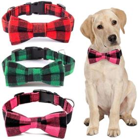 img 1 attached to Pettidol Dog Collar with Bow Tie - Adjustable Metal 🐶 Buckle Collars for Small, Medium, Large Dogs and Cats (Size: L)