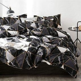 img 4 attached to Cottonight Black Golden King Marble Comforter Set: Lightweight and Stylish Bedding for Teens, Microfiber Fill, Geometric Triangle Pattern