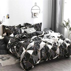 img 2 attached to Cottonight Black Golden King Marble Comforter Set: Lightweight and Stylish Bedding for Teens, Microfiber Fill, Geometric Triangle Pattern
