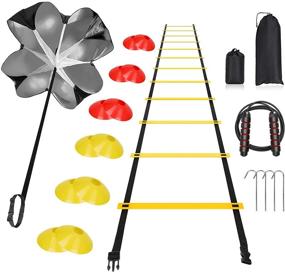 img 4 attached to 🏃 Enhance Speed & Agility with Complete Training Set: Parachute, Hurdle, Ladder, Cones & Jump Rope in Carry Bag