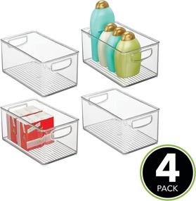 img 3 attached to 🛁 mDesign Clear Plastic Storage Bin with Handles - Bathroom Organizer for Cabinet, Vanity, Shelf, or Countertop - Deep Bath Organization for Floss, Cotton Swab, Soap, and Accessories - 10" Long - Pack of 4