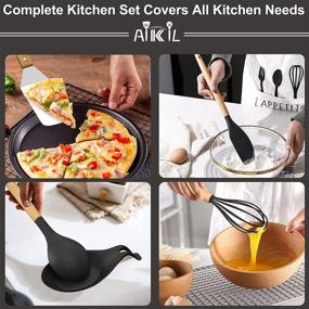 img 1 attached to 🍳 AIKKIL 39pcs Non-stick Silicone Cooking Utensil Set with Heat Resistant Wooden Handle and Holder - Kitchen Gadgets Tool Set for Nonstick Cookware, Black