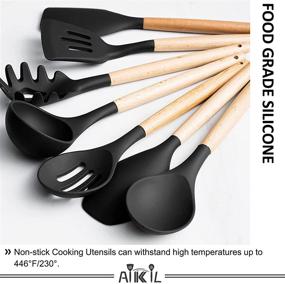 img 3 attached to 🍳 AIKKIL 39pcs Non-stick Silicone Cooking Utensil Set with Heat Resistant Wooden Handle and Holder - Kitchen Gadgets Tool Set for Nonstick Cookware, Black