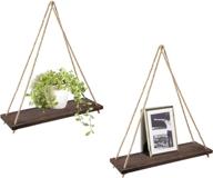 🌿 set of 2 boho decor swing rope rustic floating shelves - mkono wood wall hanging shelves for living room bedroom bathroom kitchen - wall display shelving home organizer rack logo