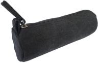 enyu heavy canvas portable pencil bag - stylish & durable zipper case for stationery, 1 pack, black logo