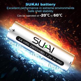 img 2 attached to 🔋 High Capacity Rechargeable AA Batteries - SUKAI 2800mAh 1.2V, Low Self-Discharge, Ni-MH AA Size Battery, Pack of 12
