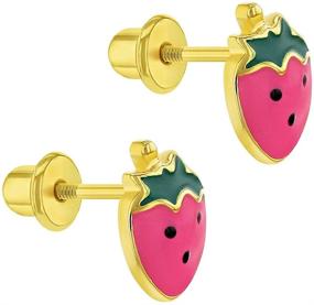 img 3 attached to Colorful Strawberry Fruit Safety Earrings for Toddlers & Kids - Gold Plated with Pink Enamel - Unique Fruit Jewelry for Little Girls, Perfect for Everyday Use