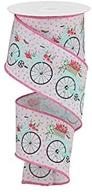 🚲 bicycles on royal canvas wired edge ribbon - 10 yards: bike (pink/blue/white, 2.5") - perfect for craft and décor! logo