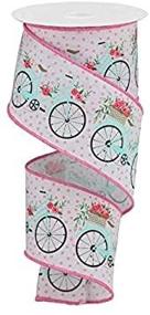 img 2 attached to 🚲 Bicycles on Royal Canvas Wired Edge Ribbon - 10 Yards: Bike (Pink/Blue/White, 2.5") - Perfect for Craft and Décor!