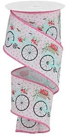 img 1 attached to 🚲 Bicycles on Royal Canvas Wired Edge Ribbon - 10 Yards: Bike (Pink/Blue/White, 2.5") - Perfect for Craft and Décor!