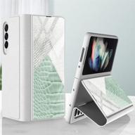 shieid galaxy z fold 3 5g case: leather cover with tempered glass, kickstand & boa patterns-2 logo