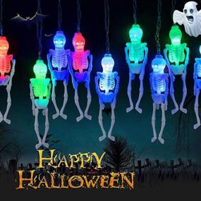 img 4 attached to 🎃 Skeleton Lights, Halloween Decorations String Lights, 10FT 20LEDs Skeleton String Lights, Battery Powered Halloween Lights with 2 Lighting Modes, Spooky Skeleton Decor for Outdoor and Indoor Use, Multicolor