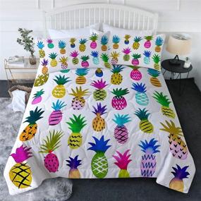 img 4 attached to 🍍 Blessliving Pineapple Comforter Set: Vibrant Tropical Fruits Bedding for Twin Beds - Rainbow Pineapple Design Perfect for Girls, Kids, Women - Pink and Green (Full/Queen)