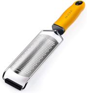 🍋 versatile premium lemon zester & cheese grater: sharp stainless steel blades, handle, dishwasher safe - ideal for parmesan, citrus, ginger, garlic, fruits, kitchen (yellow) logo